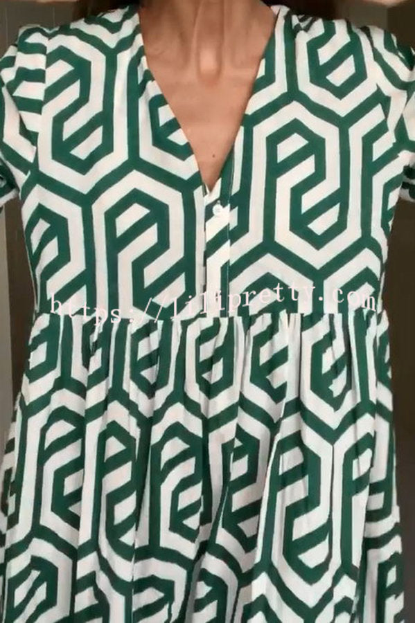 Lilipretty Marley Geometric Figure Print Loose Shirt Midi Dress