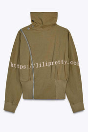 Fashionable High-neck Long-sleeved Zippered Simple Jacket