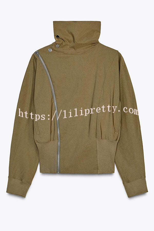 Fashionable High-neck Long-sleeved Zippered Simple Jacket