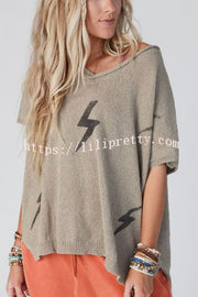Lightning Pattern Loose Batwing Sleeve Knit Top