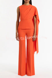 Perfect Balance Asymmetric Draped Cape Top and High Waist Flared Pants Set