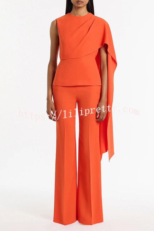 Perfect Balance Asymmetric Draped Cape Top and High Waist Flared Pants Set