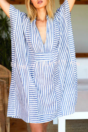 Lilipretty Organic Ocean Stripes Cotton Blend Dolman Sleeve Relaxed Mini Dress