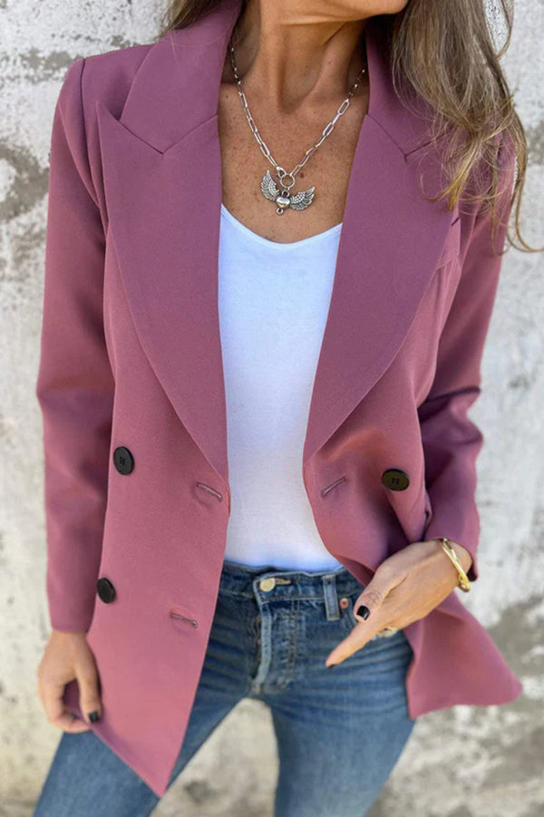 Solid Color Lapel Long Sleeve Pocket Blazer