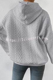 Solid Colo Texture Pattern Long Sleeve Loose Hoodie