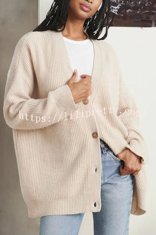 Lilipretty Mountain View Knit Ribbed Button Relaxed Cardigan