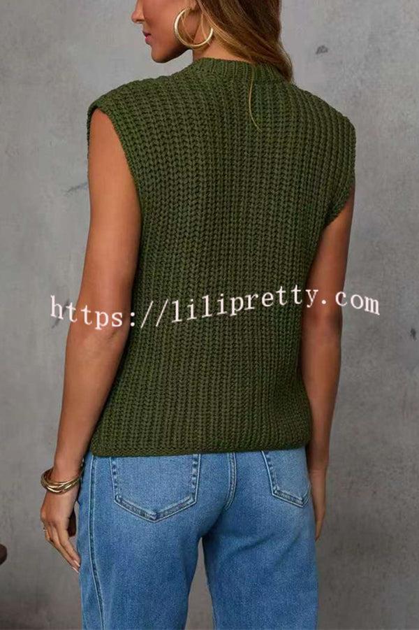 Solid Color Sleeveless Button Pocket Knit Vest