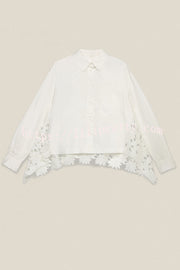 Daisy Long Sleeve Back Crochet Floral Lace A-line Blouse
