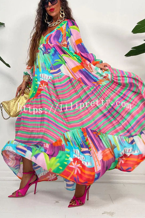 Lilipretty Bloom with A View Colorful Geometric Swing Maxi Dress