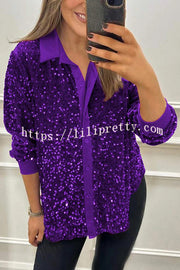 Fashion Velvet Sequined Loose Casual Long-sleeved Shirt