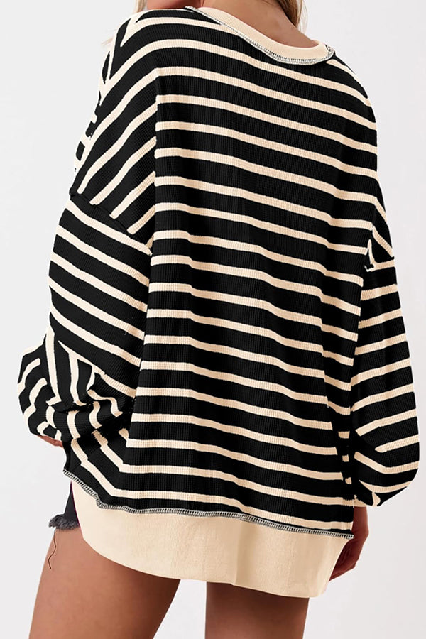 Fashion Striped Print Loose Casual Long-sleeved Top