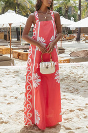 Unique Print Square Neck Open Back Tie Bow Holiday Maxi Dress