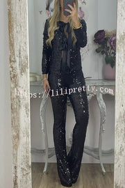 Holiday Cheer Sequin High Rise Elastic Waist Flared Stretch Pants