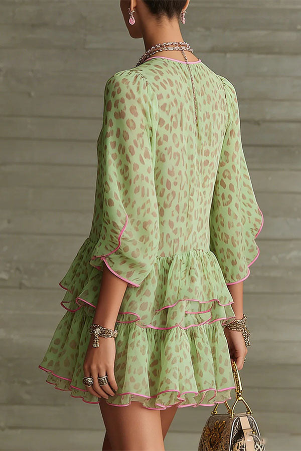 green leopard print mini dress Long Sleeve Asos Green Leopard Print Dress Topshop Animal Print Long Sleeve  Plisse Mini Dress In