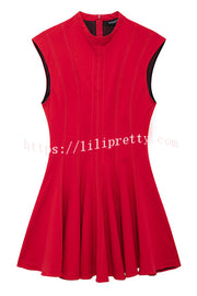 Solid Color Round Neck Sleeveless Waist Mini Dress