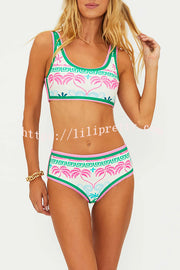 Dream Pool Day Tropical Unique Print Stretch Bikini Swimsuit