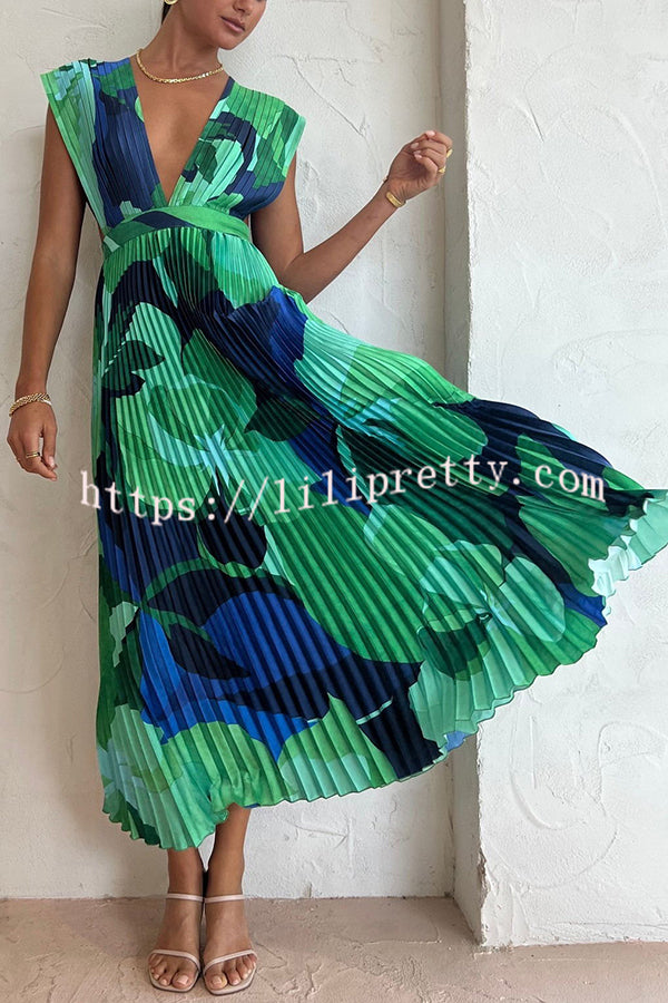 Lilipretty Lifetime of Love Capri Print Umbrella Pleated Maxi Dress