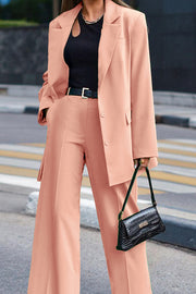 Solid Color Lapel Long Sleeve Loose Blazer and Casual Pocket Straight Pants Set