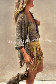 Fashionable Vacation Knit Hollow Bat Sleeve Loose Cardigan