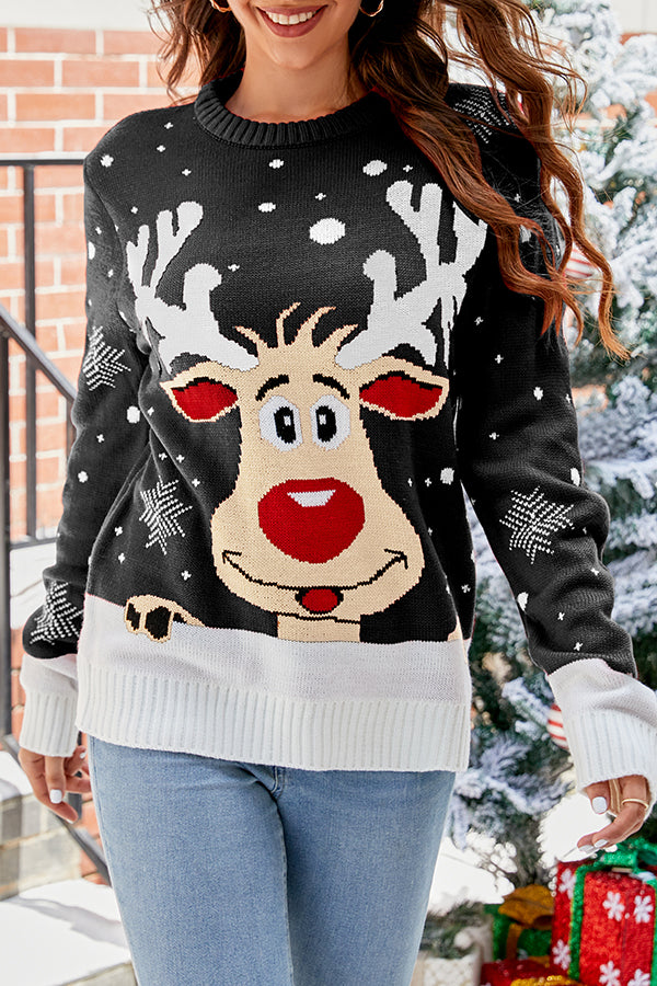 Lilipretty Christmas Print Crew Neck Long Sleeve Sweater