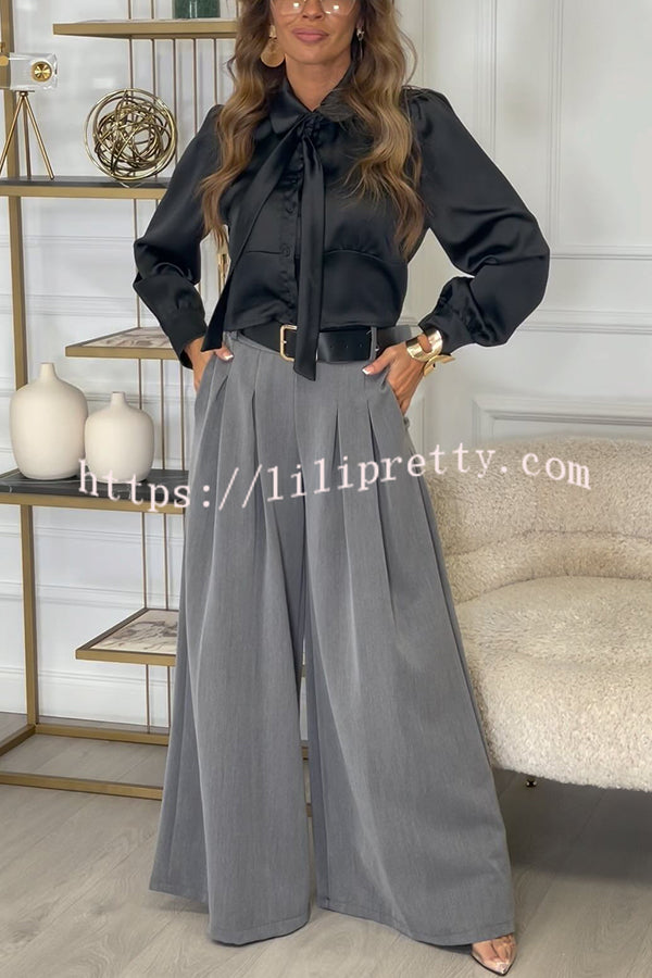 Sayla Pleated High Rise Elastic Waist Pocketed Wide Leg Pants