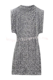 Fashionable Sequined Round Neck Sleeveless Slim-fit Mini Dress