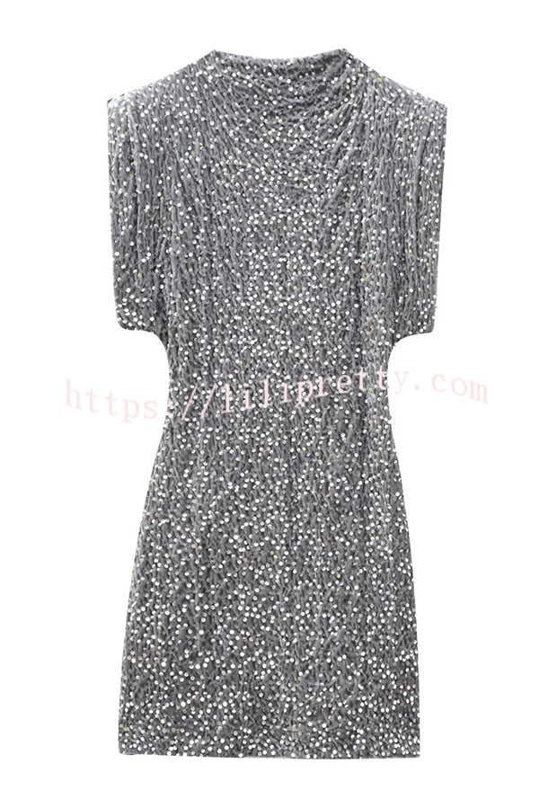 Fashionable Sequined Round Neck Sleeveless Slim-fit Mini Dress