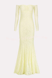 Sexy Off Shoulder Long-sleeved Lace Slim Fishtail Maxi Dress