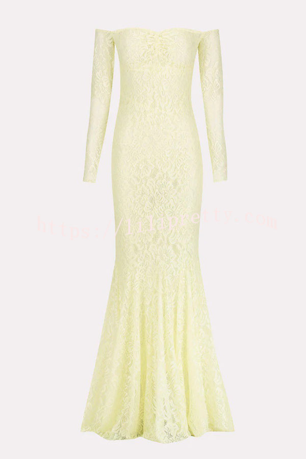 Sexy Off Shoulder Long-sleeved Lace Slim Fishtail Maxi Dress