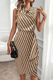 Unique Print Draped Front Neck Asymmetric Hem Mini Dress
