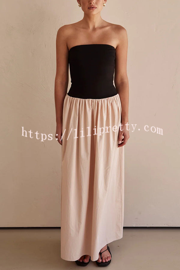 Lilipretty® Better Understand Patchwork Contrast Bandeau Stretch Midi Dress