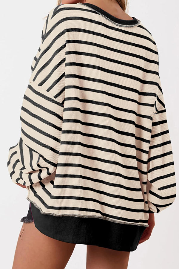 Fashion Striped Print Loose Casual Long-sleeved Top