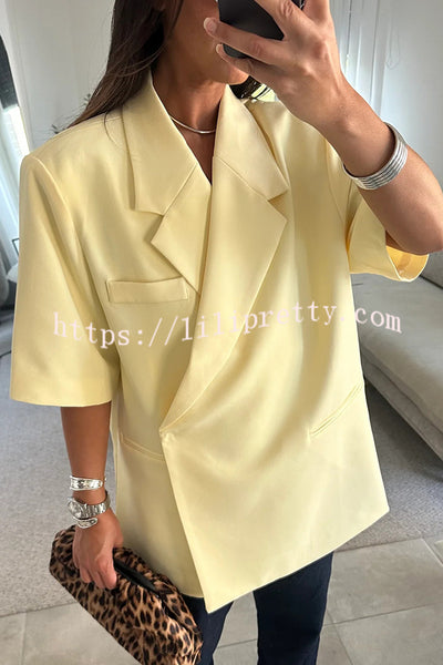 Solid Color Short-sleeved Lapel Casual Loose Blazer