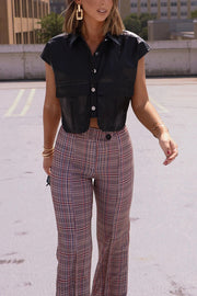 Fashion Faux Leather Pocket Sleeveless Cropped Jacket