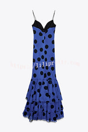 Eliora Mesh Polka Dot Print Gathered Bust Layered Fishtail Hem Maxi Dress