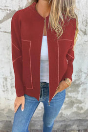 Solid Color Casual Long Sleeve Zippered Loose Pocket Jacket