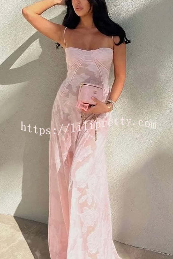 Fashion Sexy Suspenders See-through Holiday Slim Maxi Dress