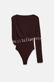After Party Energy Brooch Detail One Sleeve Ruched Drape Stretch Bodysuit
