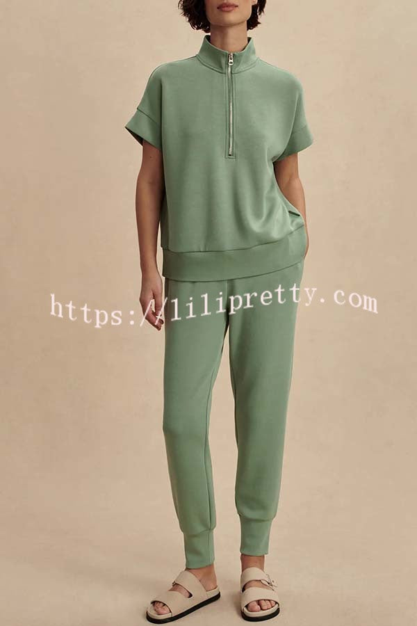 Sheridan Half-Zip Neck Short Sleeve Sweatshirt and Elastic Waist Pocket Jogger Set