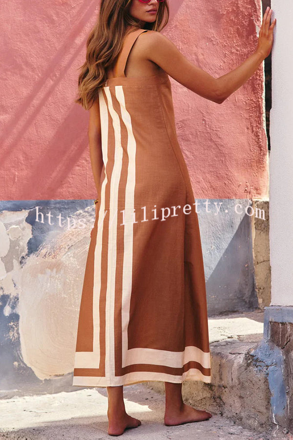 Striped Print Resort Style Casual Sling Maxi Dress