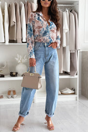 Floral Print Lapel Long Sleeve Casual Shirt