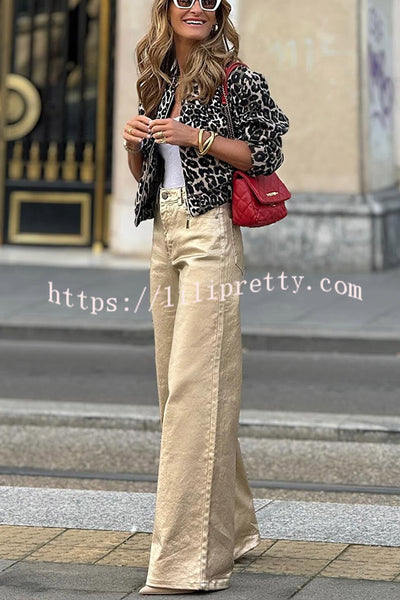 Dashing Darling Metallic Fabric High Waist Pocketed Wide Leg Pants