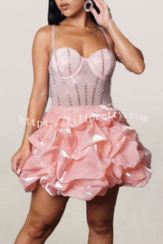 Lilipretty Ryann Rhinestone Bustier Bubble Hem Mini Dress