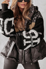 Stylish Denim Knit Long-sleeved Patchwork Hooded Pocket Thickened Jacket