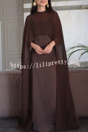 Moonlit Muse Sheer Chiffon High Low Cape Slip Maxi Dress