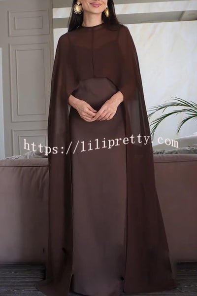 Moonlit Muse Sheer Chiffon High Low Cape Slip Maxi Dress