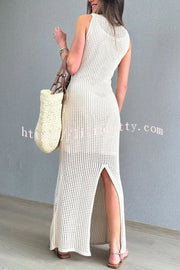 Elegant Knitted Round Neck Paneled Cutout Bodycon Maxi Dress