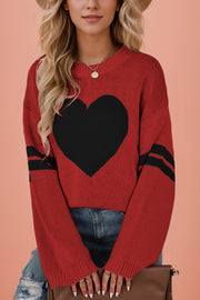 Fashionable Heart-shaped Jacquard Long-sleeved Loose Knit Sweater