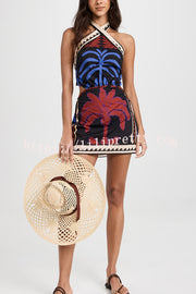Unique Printed Sexy Halterneck Resort Beach Mini Dress