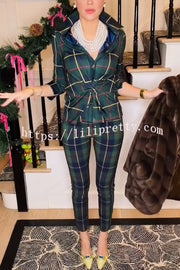 Embrace The Festival Plaid Twist Half Sleeve Shirt and Elastic Waist Pencil Pants Set